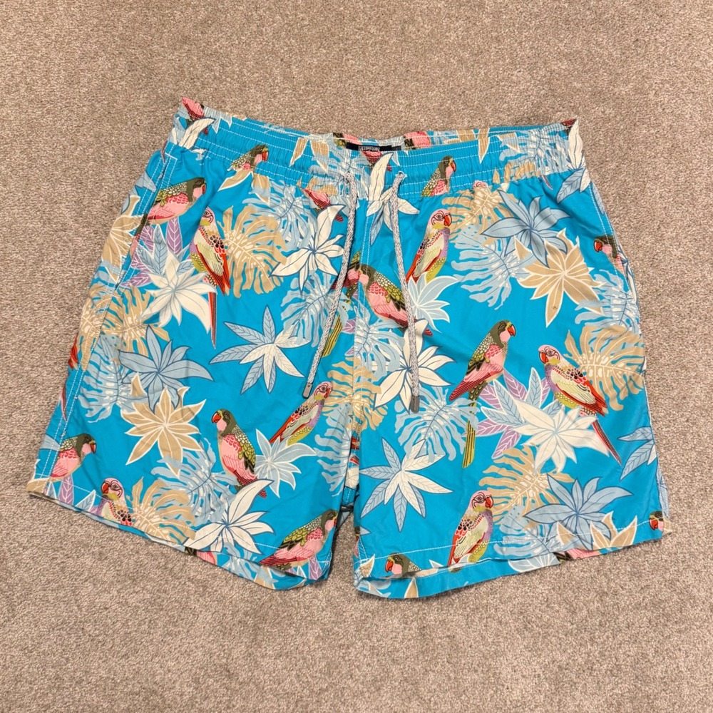 Vilebrequin Swim Trunks Mens XXL Blue Parrot Tropical Moorea Board Shorts